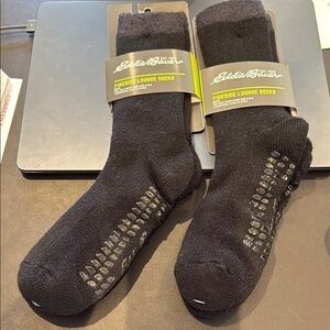 Eddie Bauer Black Casual Crew Socks with Grip X 2